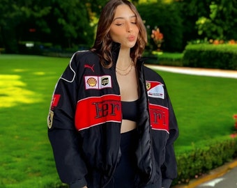 Blouson de course Ferrari - Blouson de course F1 - Blouson vintage Formule 1, Blouson de course unisexe vintage, cadeau pour les fans de course des années 90, F1 Merch