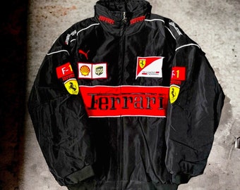 Chaqueta Ferrari Racing - Chaqueta de carreras F1 - Chaqueta vintage de Fórmula 1, Chaqueta de carreras unisex vintage, Regalo para fanáticos de carreras de los años 90 Y2K, Mercancía de F1