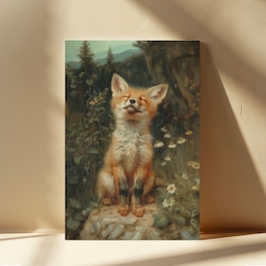 Happy Fox in the Forest Print - Cozy Animal Art Poster, Nature-Inspired Wall Decor | Print Only