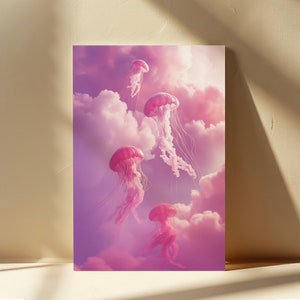 Dreamy Jellyfish in Clouds Poster - Surreal Ocean Art Print | Soft Girl Aesthetic Wall Decor | Print Only
