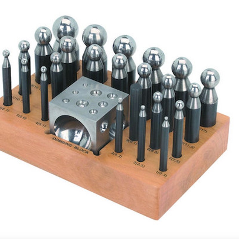 12 Dapping Punches Doming Block 25mm 12 Depressions 1 Steel Block | al