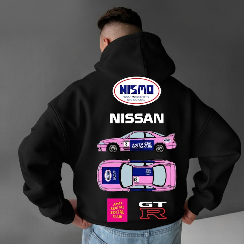JDM Hoodie Nissan GTR Nismo, Anti Social Club Streetwear, Retro Japanese Racing Car Gift image 1