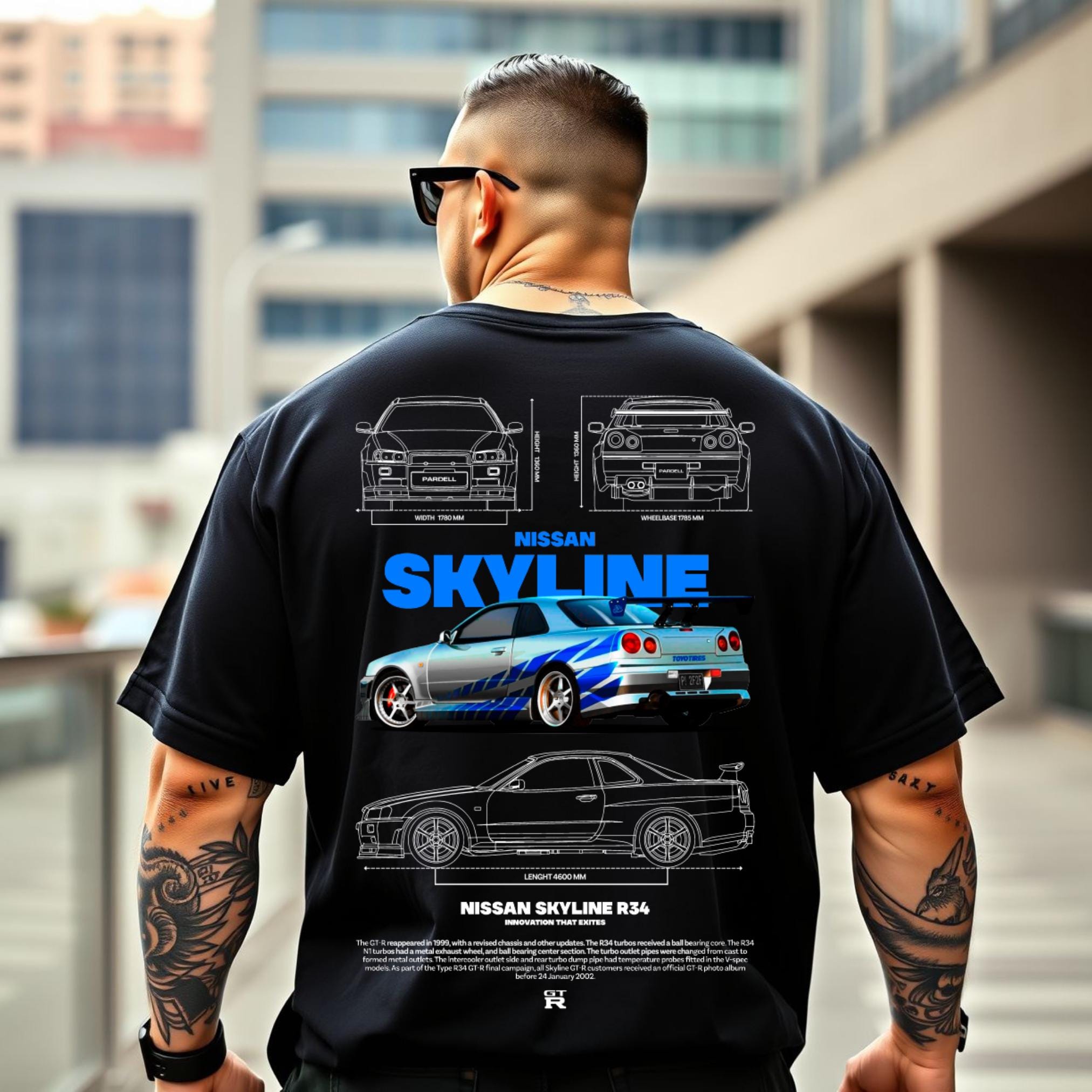 T-shirt GTR R35 Fan Art 100% Coton - Design JDM Godzilla Turbo Drift - Unisexe