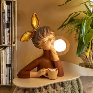 Resin Cartoon Bubble Girl Statue Ornament - Home Decor Night Light for Living Room, Bedroom, or Bedside Table - Perfect Birthday Gift