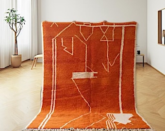 Alfombra marroquí de lana naranja, minimalista, hecha a mano, moderna, tribal, decoración del hogar.