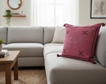 Handmade Washed Pink Moroccan Cactus Silk Pillow Cover COVER only