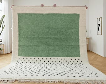 Handmade Moroccan Rug Soft sage green & Ivory | Minimalist Berber Wool Rug