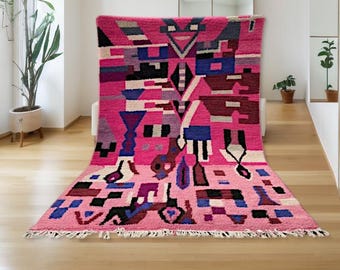 Handmade Moroccan Rug | Pink Colorful Carpet | Tribal Area Rug | Vibrant Wool Tapestry