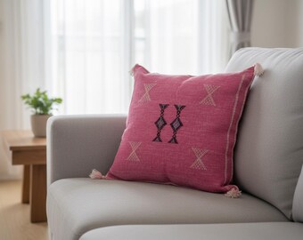 Handmade Washed Pink Moroccan Cactus Silk Pillow Cover COVER only