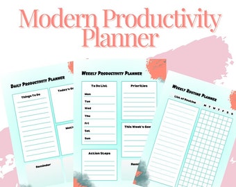 Modern Productivity Planner, Daily, Weekly, Monthly (Digital Download)