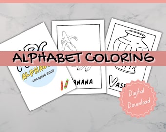 Alphabet Coloring Pages, Preschool Activity (Digital Download)