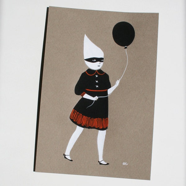 Ghost Girl with Balloon - original painting on paper 4 by 6 inches