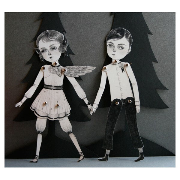 November and December articulated paper doll set with 10 silver brads