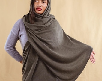 Oversized Cashmere Scarf for Woman- kaki- Winter Luxury, extra large 100% Cashmere Wrap 80x220cm 32*87inch / AC Cashmere