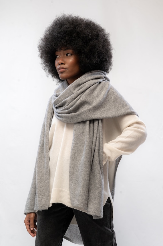 Oversized Cashmere Scarf for Woman- Grey & Black - Winter Luxury