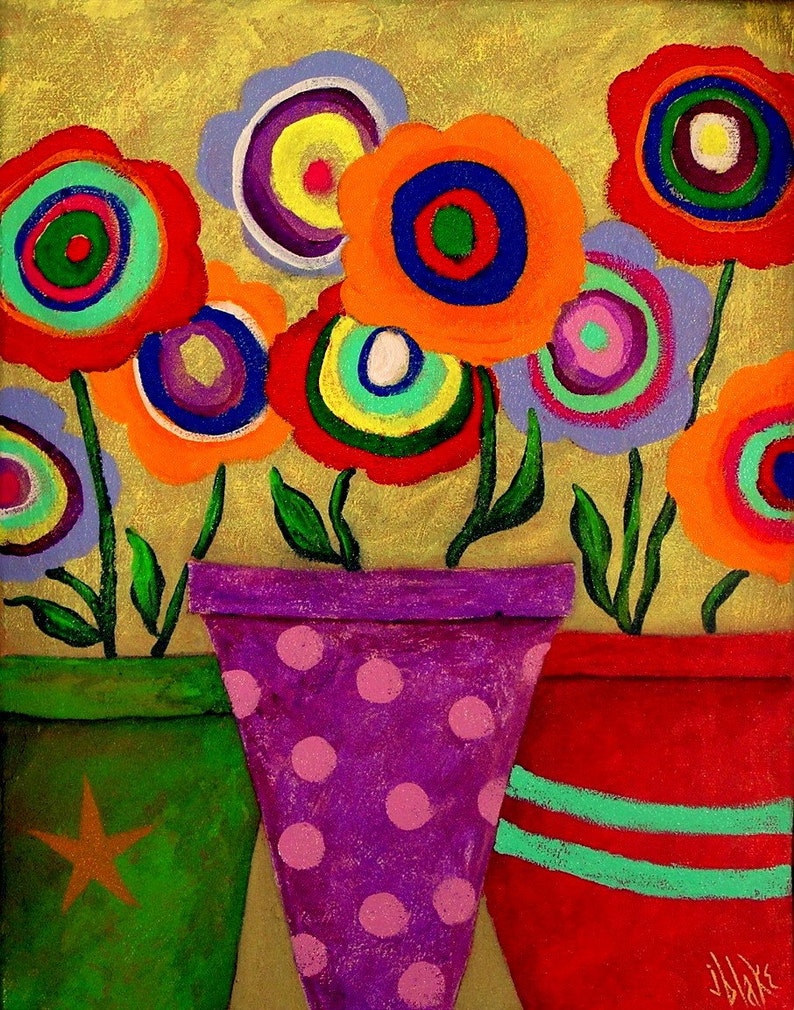 Modern Folk Art Abstract Flowers Original Painting J Blake Etsy