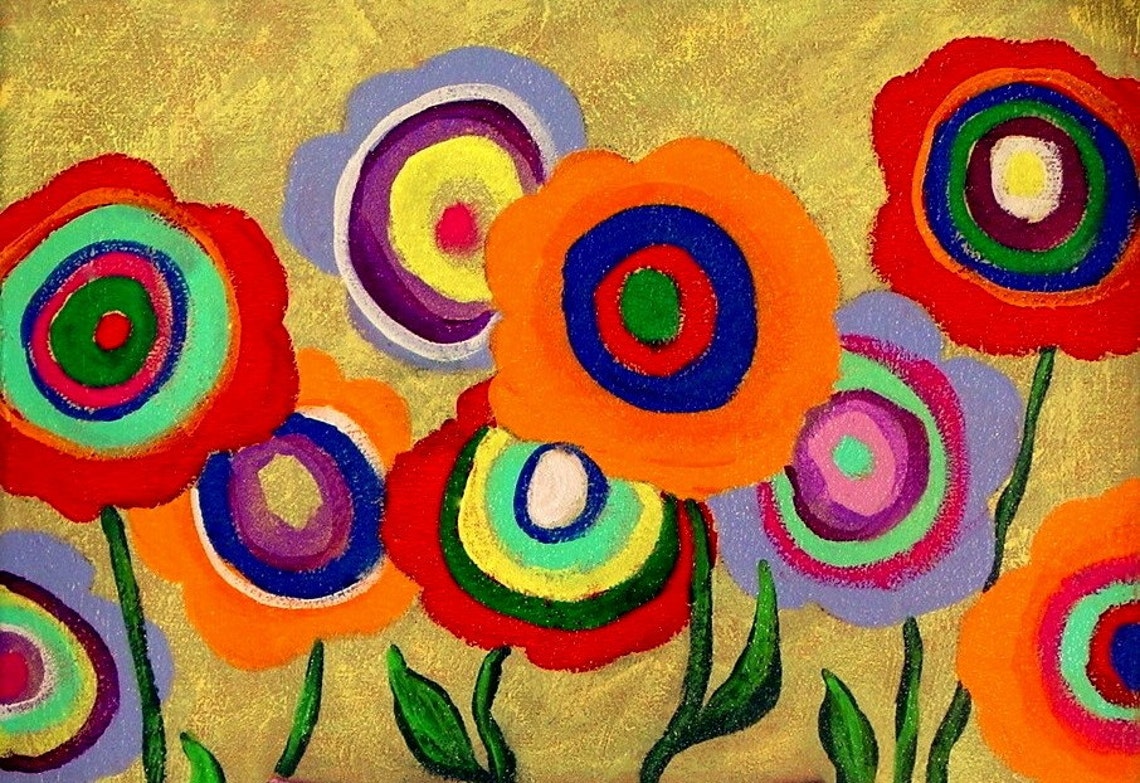 Modern Folk Art ABSTRACT FLOWERS Original Painting J Blake Etsy