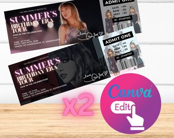 Convites de aniversário da Era Swifty Style - Download instantâneo e totalmente personalizáveis no Canva - Popular!