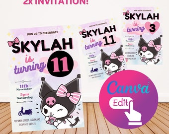 Kitty and Friends Party Invitation, Digital Editable Kawaii Cat Invitation Template, Digital Editable Canva File Template, Instant Download