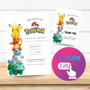Poke Type Birthday Invitations - Popular! Fully Customisable and Instant Canva Download!