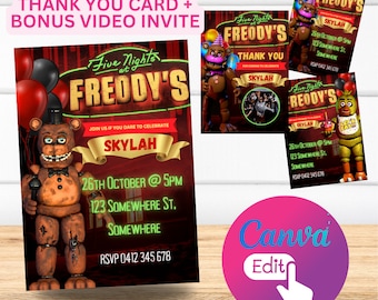 Convites de aniversário FNAF - download instantâneo e personalização do Canva! Popular!