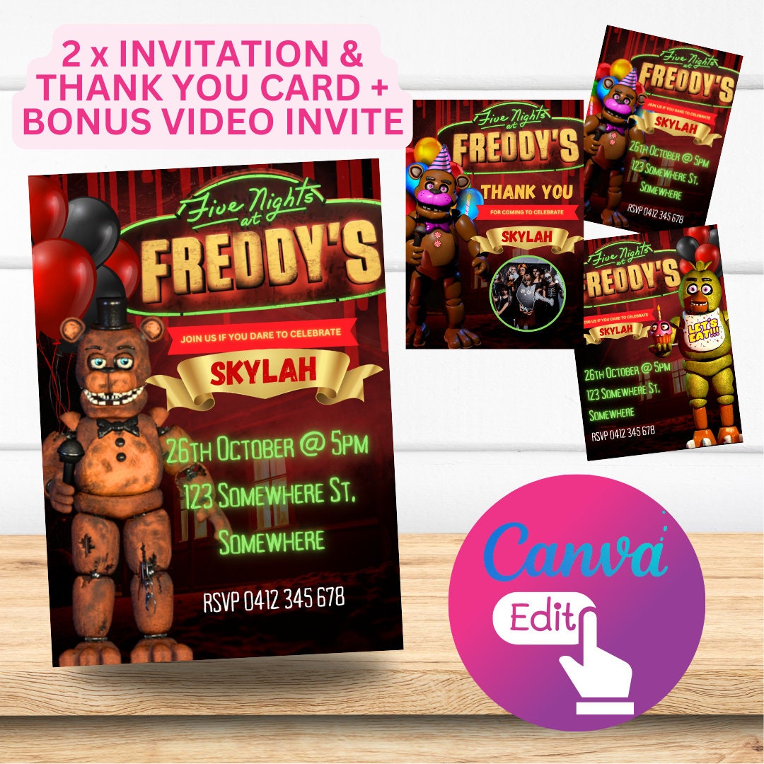 FNAF Birthday Invitations - Instant Download &amp; Canva Customization ...