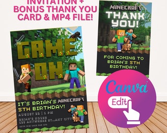 Convites Populares de Aniversário em Mineração - Download Instantâneo e Personalização do Canva!