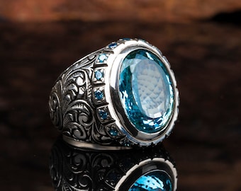 Blue Topaz Silver Ring Traditional Handmade Silver Jewelry With Gemstone