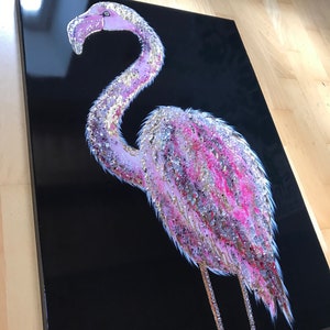 Peinture originale de flamant rose, décoration de maison pour salon, Texture, cadeau abstrait, Art fait à la main, peinture acrylique, mur d'oiseaux, 50 70 cm image 2