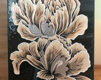 Peonie Pittura Pittura acrilica Regalo Arte fatta a mano Decorazioni per la casa per soggiorno Decorazioni per pareti Texture astratta Arte 70 × 100 cm