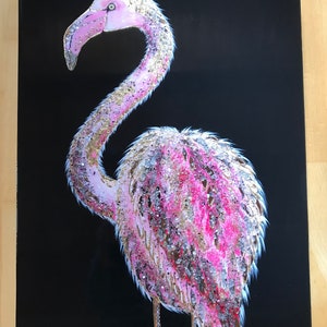 Peinture originale de flamant rose, décoration de maison pour salon, Texture, cadeau abstrait, Art fait à la main, peinture acrylique, mur d'oiseaux, 50 70 cm image 3