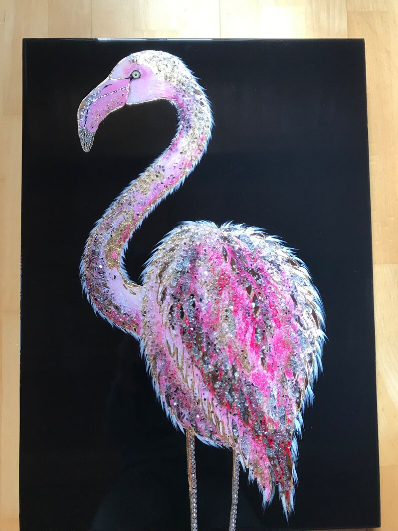 Peinture originale de flamant rose, décoration de maison pour salon, Texture, cadeau abstrait, Art fait à la main, peinture acrylique, mur d'oiseaux, 50 70 cm image 3