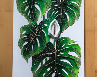 Origineel tropisch Monstera schilderij cadeau handgemaakte kunst textuur kunst abstract huisdecor acryl schilderij tropische plant 50×100 cm