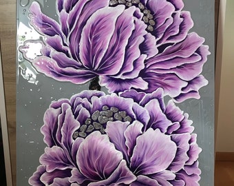 Peonie Pittura Pittura acrilica Regalo Arte fatta a mano Decorazioni per la casa per soggiorno Decorazioni per pareti Texture astratta Arte 70 × 100 cm