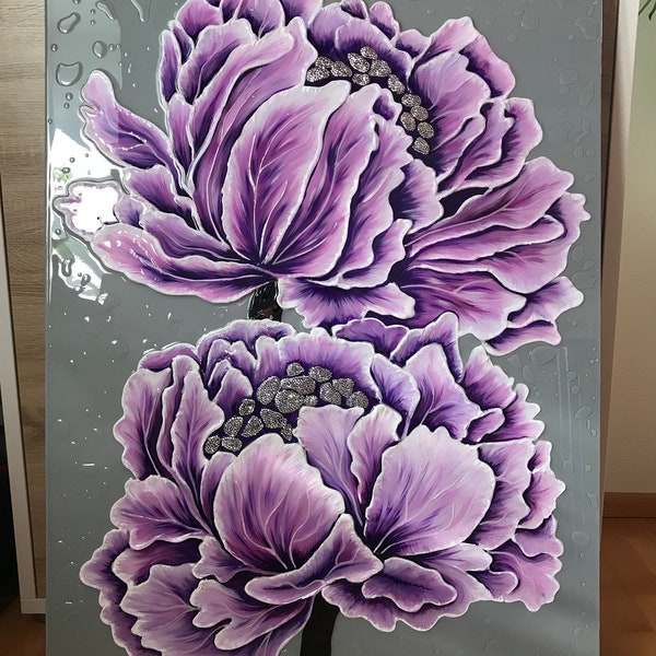 Peinture acrylique de pivoines, cadeau fait à la main, décoration d'intérieur pour salon, décoration murale, Texture abstraite, 70 × 100 cm