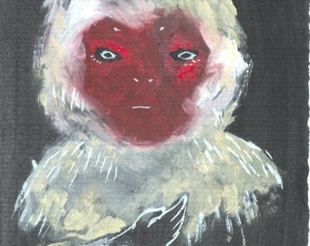 Macaque Disguise /  Original / small painting cotton rag paper