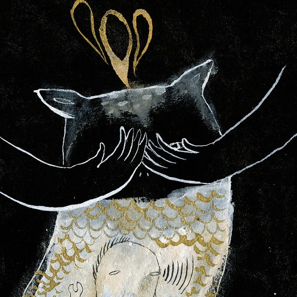 Eyes Covered Sea monster Original Small Painting on paper