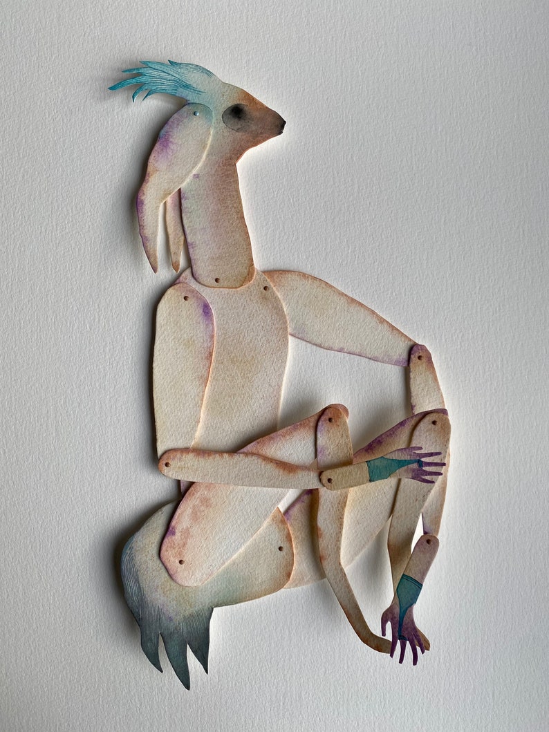 SALE Forest Spirit II / Original Paper Doll Articulated / watercolour image 2