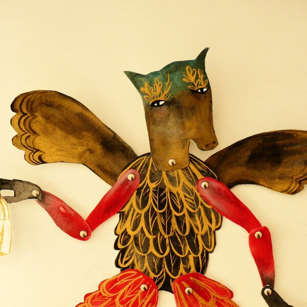 Horse Headed Papageno Constructed Articulated Paper Doll / Hinged Beasts Series