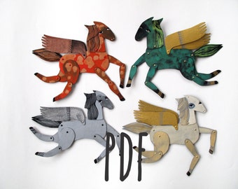 Four Winged Mini Horses / instant download PDF  / Hinged Beasts Series