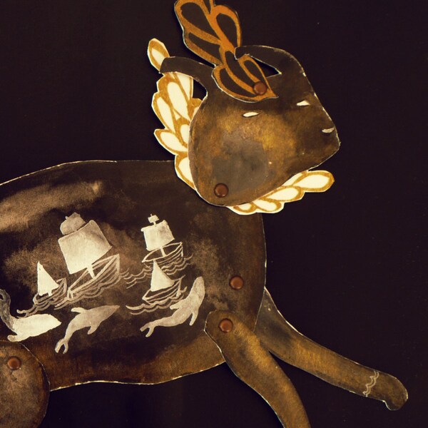 Leaping Sea Rabbit Articulated Original Paper Doll / Hinged Beasts Series