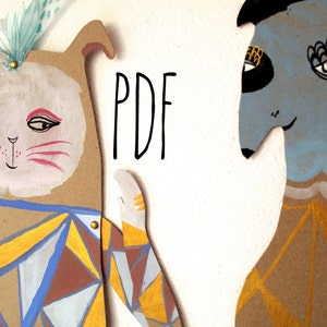 PDF Geometric Rabbit & Blue Dog Articulated Paper Dolls / Hinged Beasts Series image 1