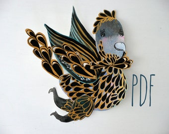 Flying Running Bird PDF Articulated Paper Doll / Hinged Beasts Series