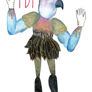 Blue Bird Dancing PDF Articulated Paper Doll / Hinged Beasts Series