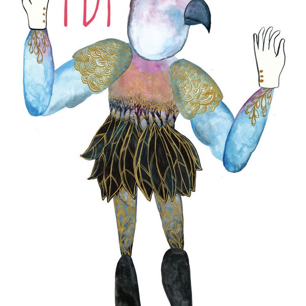 Blue Bird Dancing PDF Articulated Paper Doll / Hinged Beasts Series