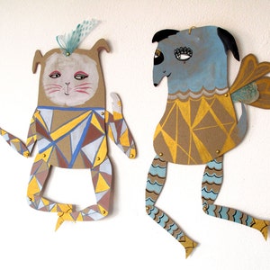 PDF Geometric Rabbit & Blue Dog Articulated Paper Dolls / Hinged Beasts Series image 2