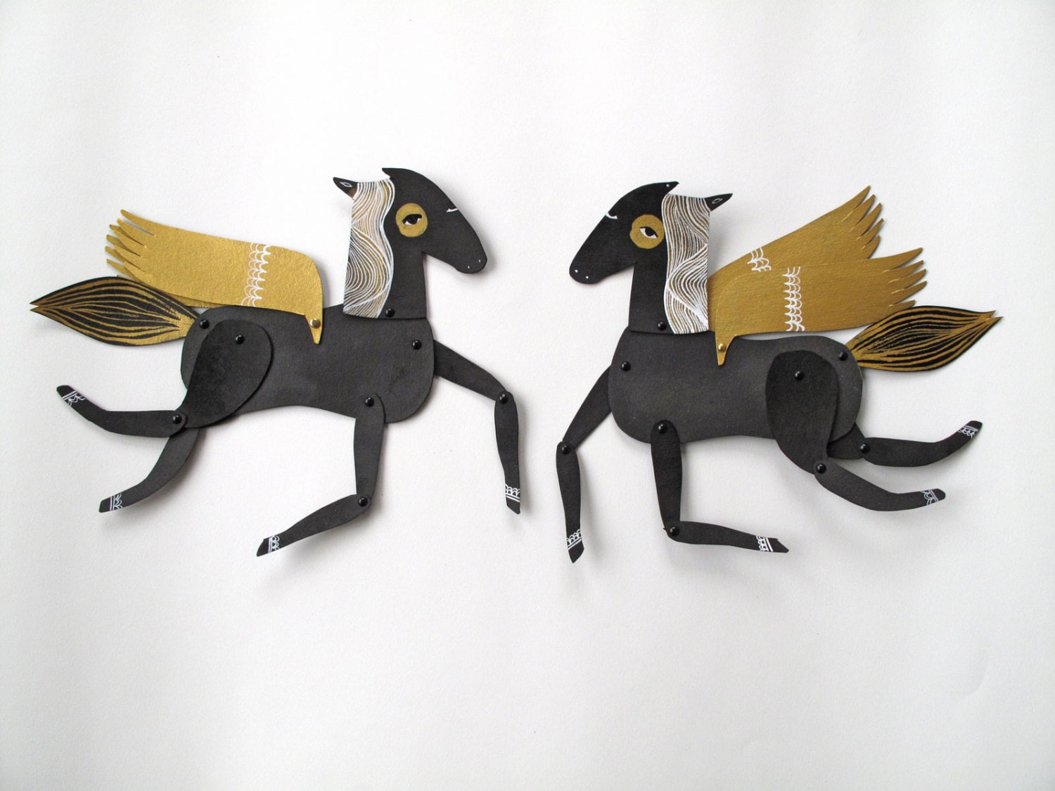 Licorice / Winged Black and Gold Horse Articulated Decoration Etsy