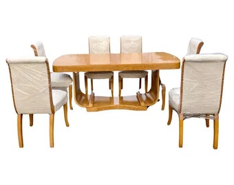 Art Deco Epstein U Base Dining Suite. Table, 6 Chairs & Matching Cocktail Cabinet Sideboard