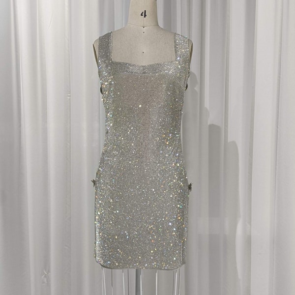 Crystal Mesh Silver Party Fashion Luxury Dress/ Crystal Chainmail Dress