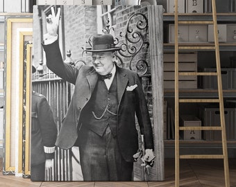 Winston Churchill V for Victory | Canvas Wall Art Print | Iconic Posters Prints Paintings Photos Home Decor